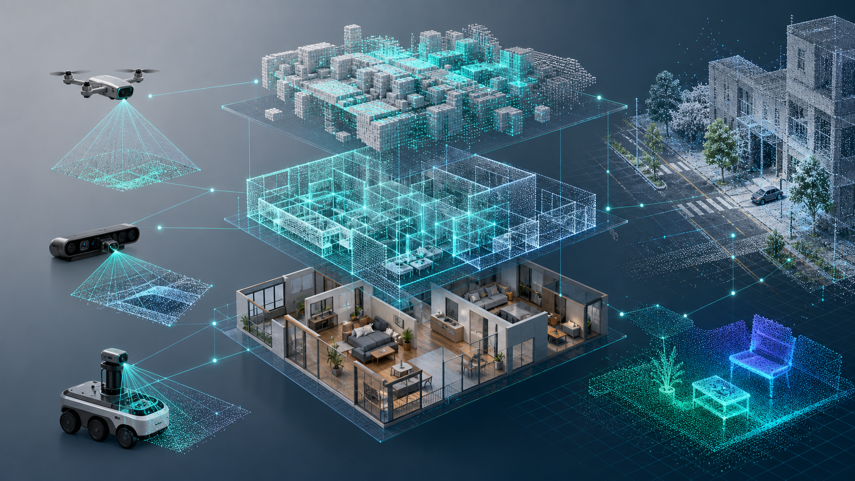3D spatial intelligence research illustration